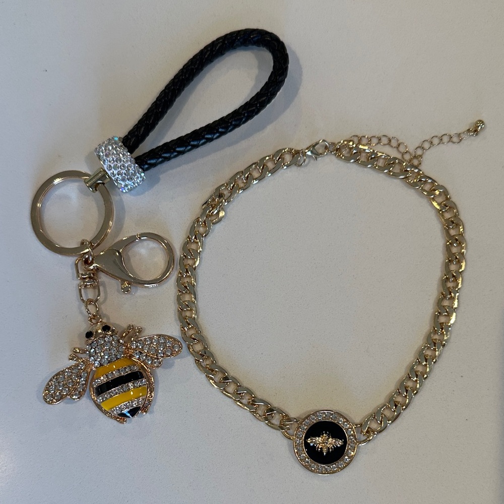 Elegant Gold Bee Keychain and Gold Bee choker/necklace